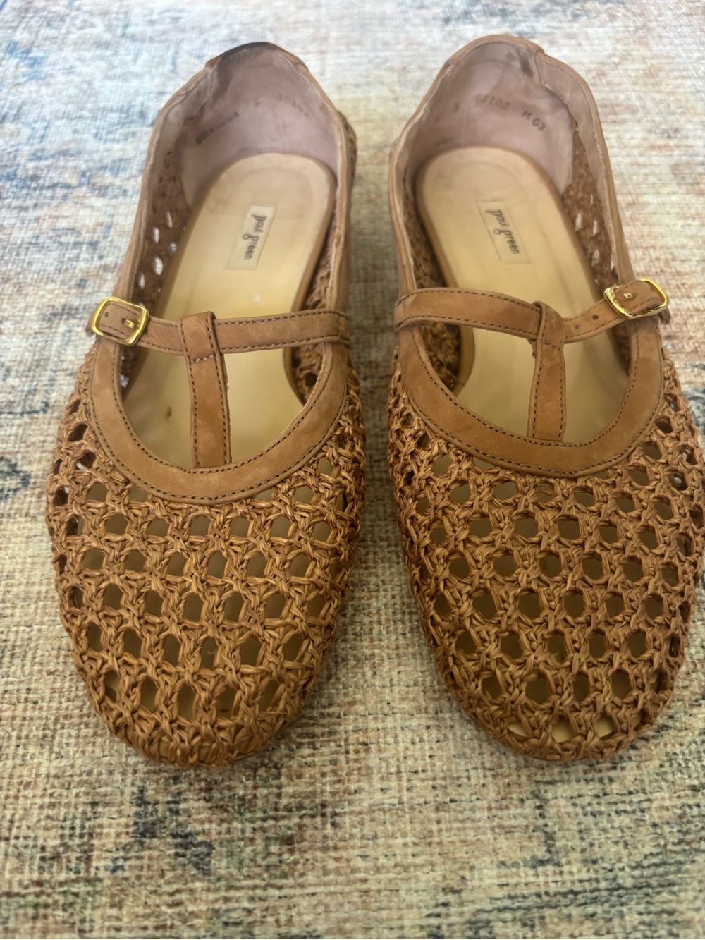 Paul Green Woven T-Strap Flats in Tan - Picture 2 of 16
